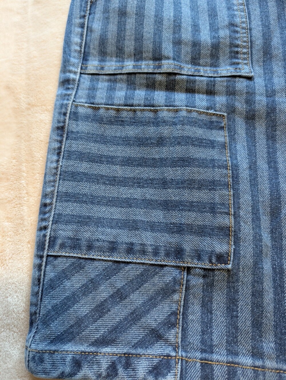 Flamingals Striped Drawstring Elastic High Rise Denim Bermuda Shorts NWT Large - Picture 5 of 12